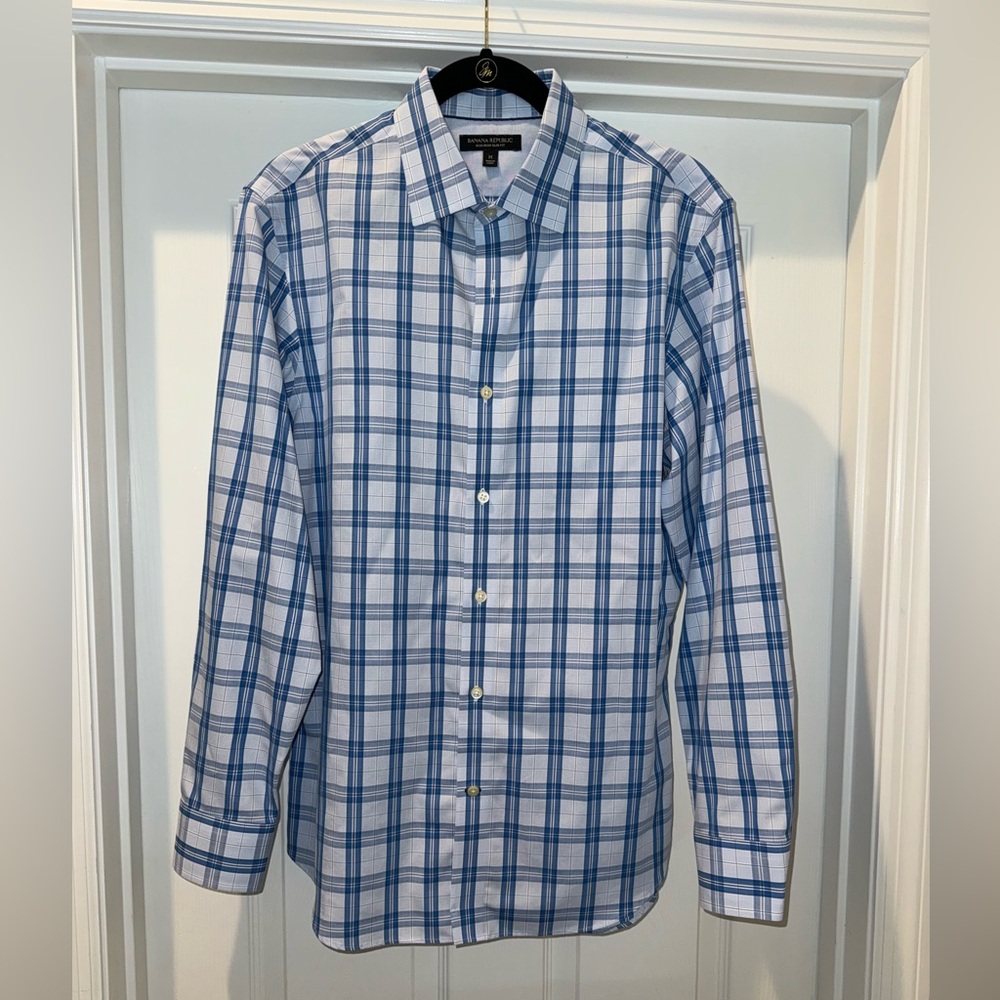 Men’s Banana Republic Medium Slim Fit Blue Check Dress Shirt